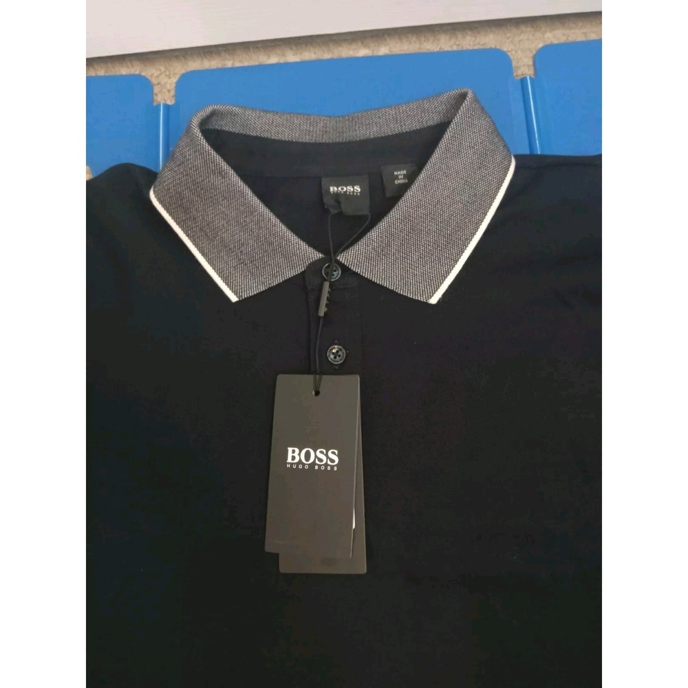 New Hugo BOSS  Polo Mens Dark Blue  Prout 26 Polo Shirt 2xl Boss Spell out - Picture 9 of 16